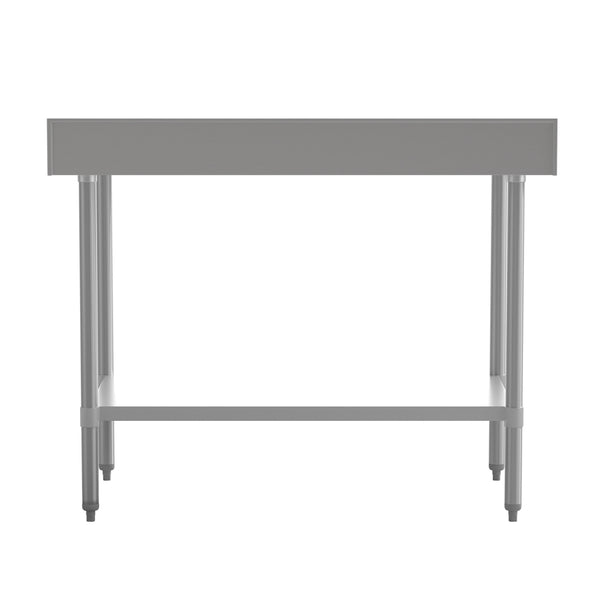 48"W x 30"D x 39.25"H |#| Commercial Stainless Steel Kitchen Prep and Work Table with Shelf and Backsplash