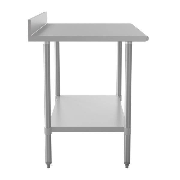 48"W x 30"D x 39.25"H |#| Commercial Stainless Steel Kitchen Prep and Work Table with Shelf and Backsplash