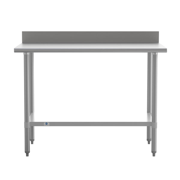 48"W x 30"D x 39.25"H |#| Commercial Stainless Steel Kitchen Prep and Work Table with Shelf and Backsplash