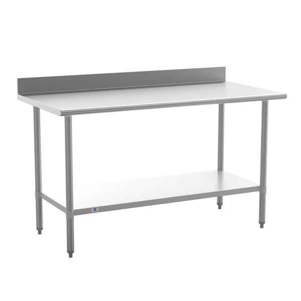 60"W x 30"D x 39.25"H |#| Commercial Stainless Steel Kitchen Prep and Work Table with Shelf and Backsplash