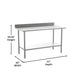 60"W x 30"D x 39.25"H |#| Commercial Stainless Steel Kitchen Prep and Work Table with Shelf and Backsplash
