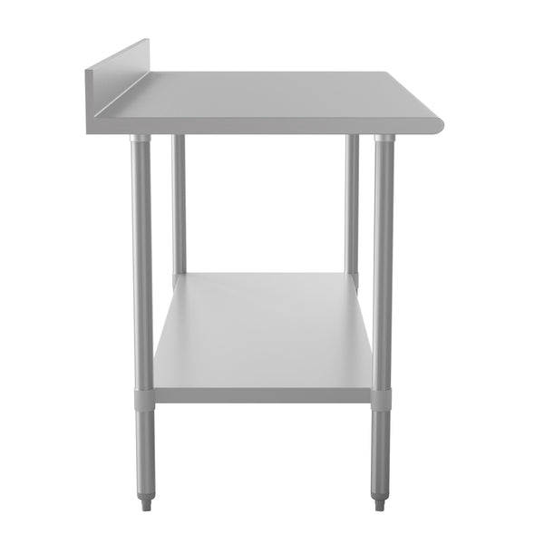 60"W x 30"D x 39.25"H |#| Commercial Stainless Steel Kitchen Prep and Work Table with Shelf and Backsplash