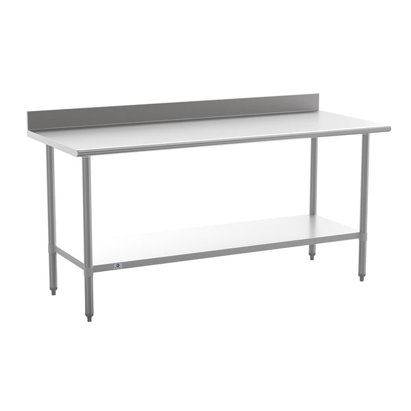 72"W x 30"D x 39.25"H |#| Commercial Stainless Steel Kitchen Prep and Work Table with Shelf and Backsplash
