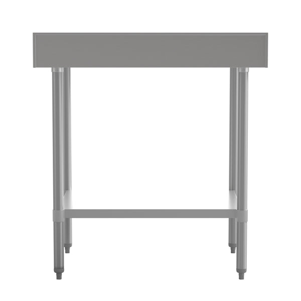36"W x 30"D x 39.25"H |#| Commercial Stainless Steel Kitchen Prep and Work Table with Shelf and Backsplash