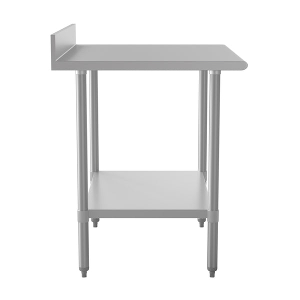 36"W x 30"D x 39.25"H |#| Commercial Stainless Steel Kitchen Prep and Work Table with Shelf and Backsplash