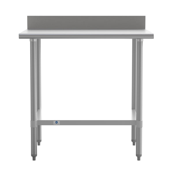 36"W x 30"D x 39.25"H |#| Commercial Stainless Steel Kitchen Prep and Work Table with Shelf and Backsplash