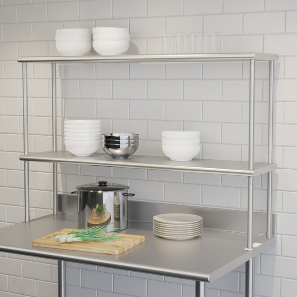 48.25"W x 12"D x 33.5"H |#| Commercial Grade NSF Certified Stainless Steel Metal Kitchen Double Overshelf