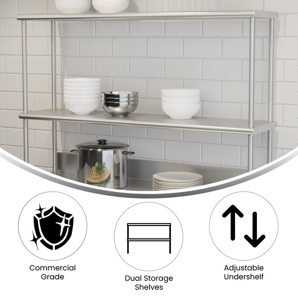 48.25"W x 12"D x 33.5"H |#| Commercial Grade NSF Certified Stainless Steel Metal Kitchen Double Overshelf