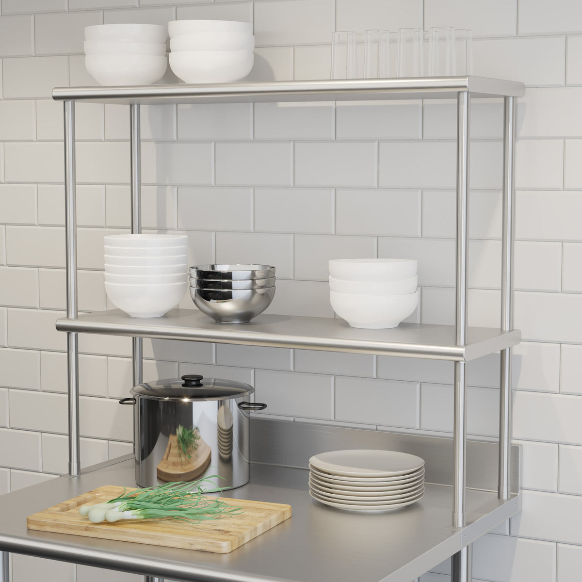 36"W x 12"D x 33.5"H |#| Commercial Grade NSF Certified Stainless Steel Metal Kitchen Double Overshelf