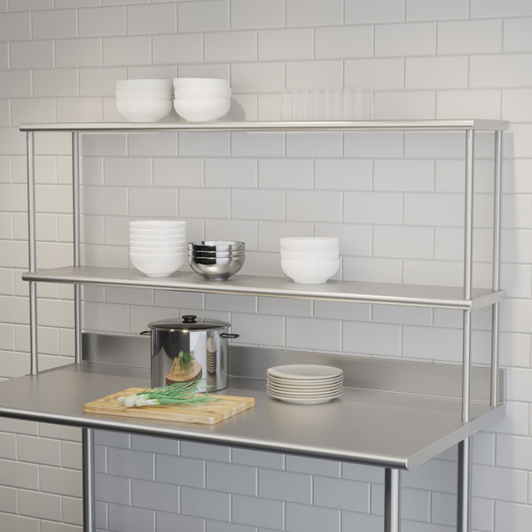 60"W x 12"D x 33.5"H |#| Commercial Grade NSF Certified Stainless Steel Metal Kitchen Double Overshelf