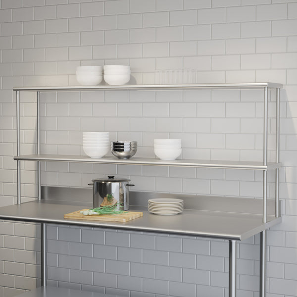 72"W x 12"D x 33.5"H |#| Commercial Grade NSF Certified Stainless Steel Metal Kitchen Double Overshelf