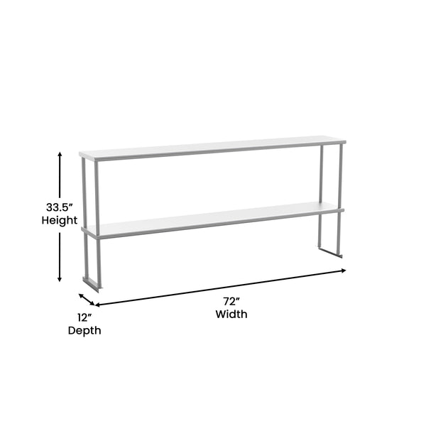 72"W x 12"D x 33.5"H |#| Commercial Grade NSF Certified Stainless Steel Metal Kitchen Double Overshelf