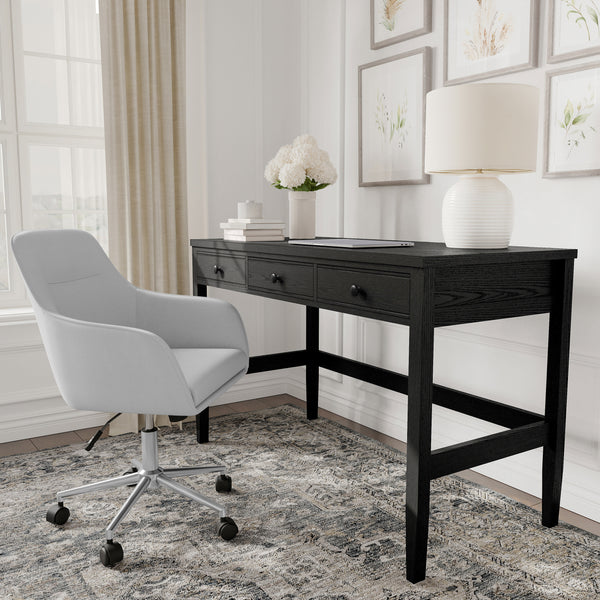 Black Frame/Oil Rubbed Bronzed Hardware |#| Black Home Office Desk with 3 Drawers, Tapered Legs, Oil Rubbed Bronze Hardware