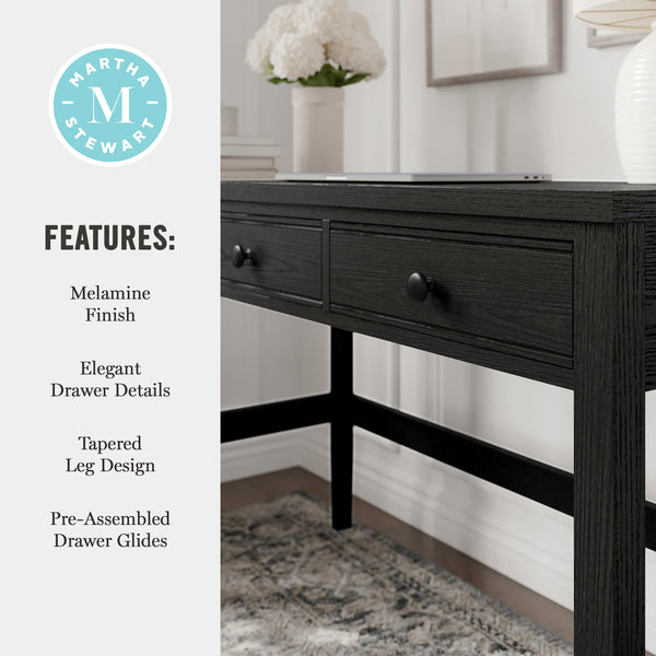Black Frame/Oil Rubbed Bronzed Hardware |#| Black Home Office Desk with 3 Drawers, Tapered Legs, Oil Rubbed Bronze Hardware