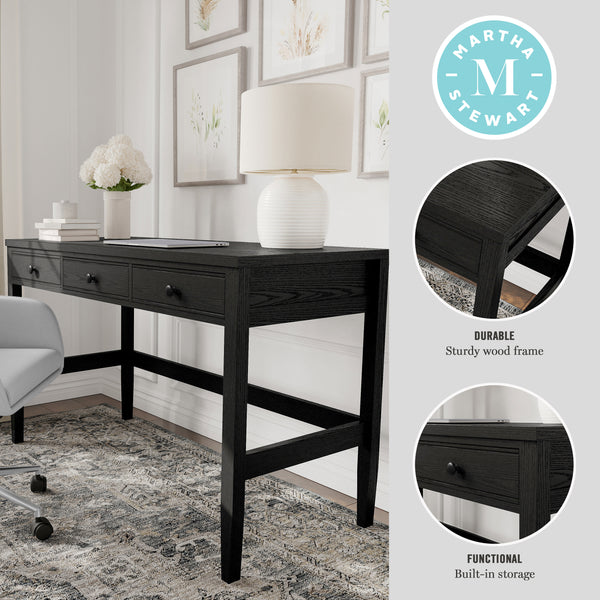 Black Frame/Oil Rubbed Bronzed Hardware |#| Black Home Office Desk with 3 Drawers, Tapered Legs, Oil Rubbed Bronze Hardware