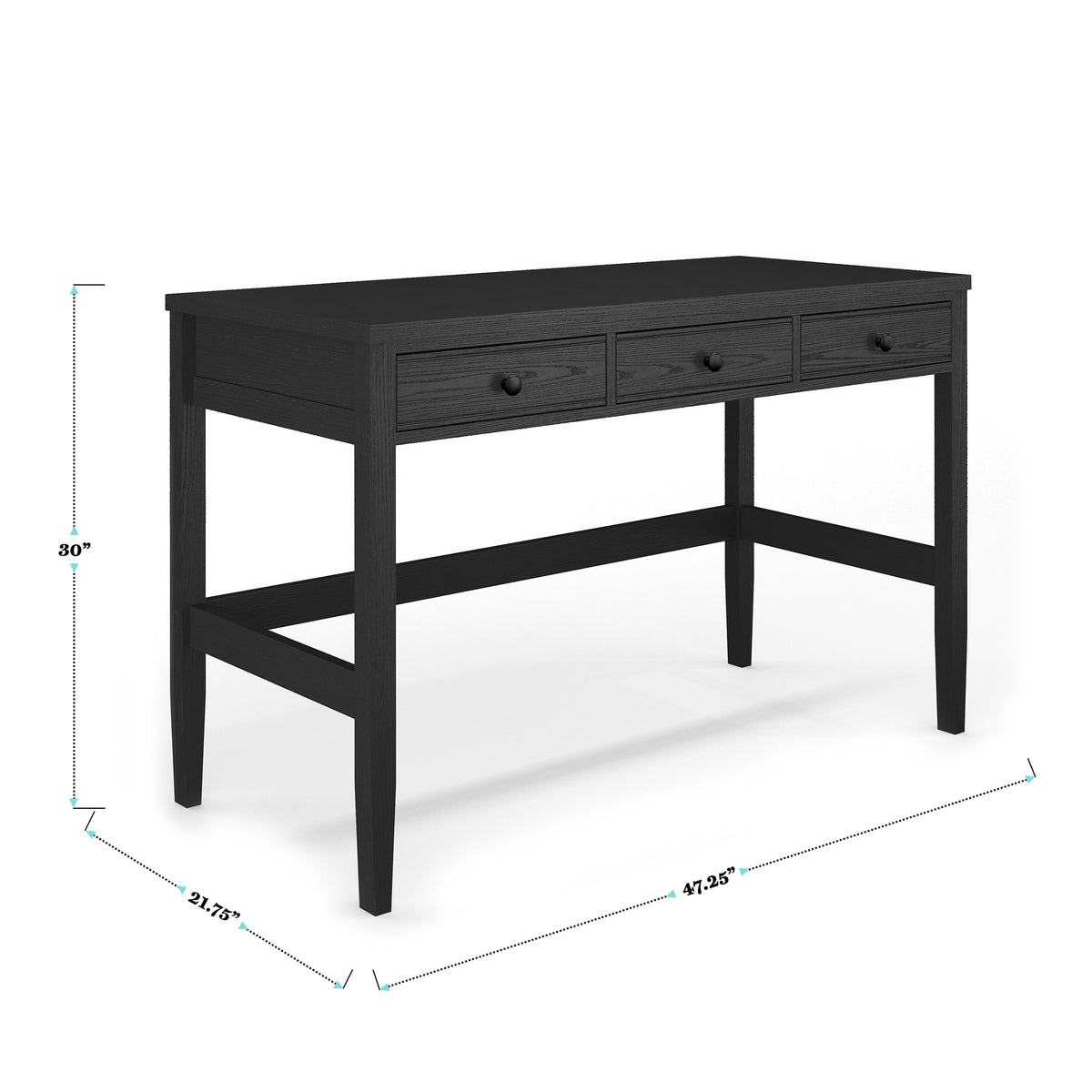 Black Frame/Oil Rubbed Bronzed Hardware |#| Black Home Office Desk with 3 Drawers, Tapered Legs, Oil Rubbed Bronze Hardware