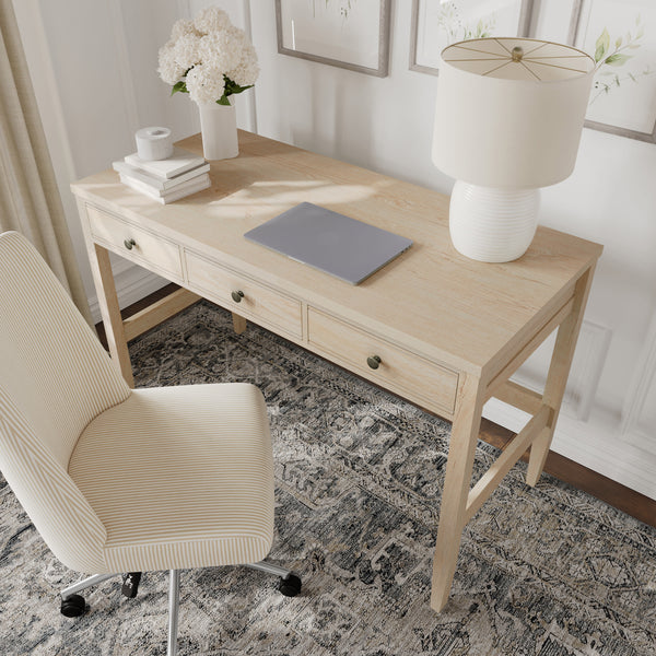 Light Natural Frame/Antique Bronze Hardware |#| Lt. Natural Home Office Desk with 3 Drawers, Tapered Legs, Ant. Bronze Hardware