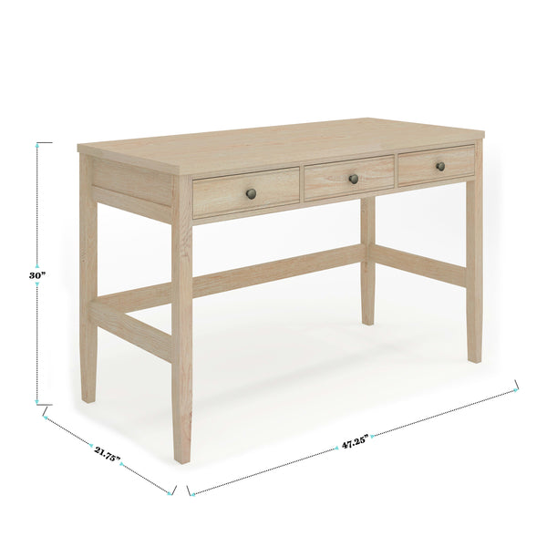 Light Natural Frame/Antique Bronze Hardware |#| Lt. Natural Home Office Desk with 3 Drawers, Tapered Legs, Ant. Bronze Hardware