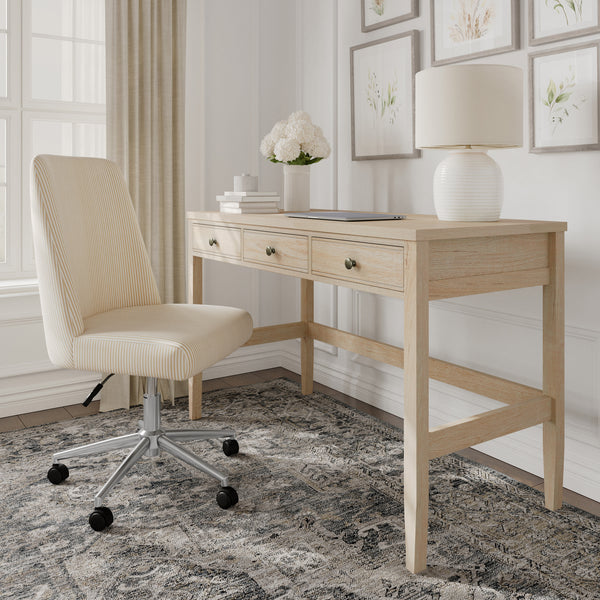 Light Natural Frame/Antique Bronze Hardware |#| Lt. Natural Home Office Desk with 3 Drawers, Tapered Legs, Ant. Bronze Hardware