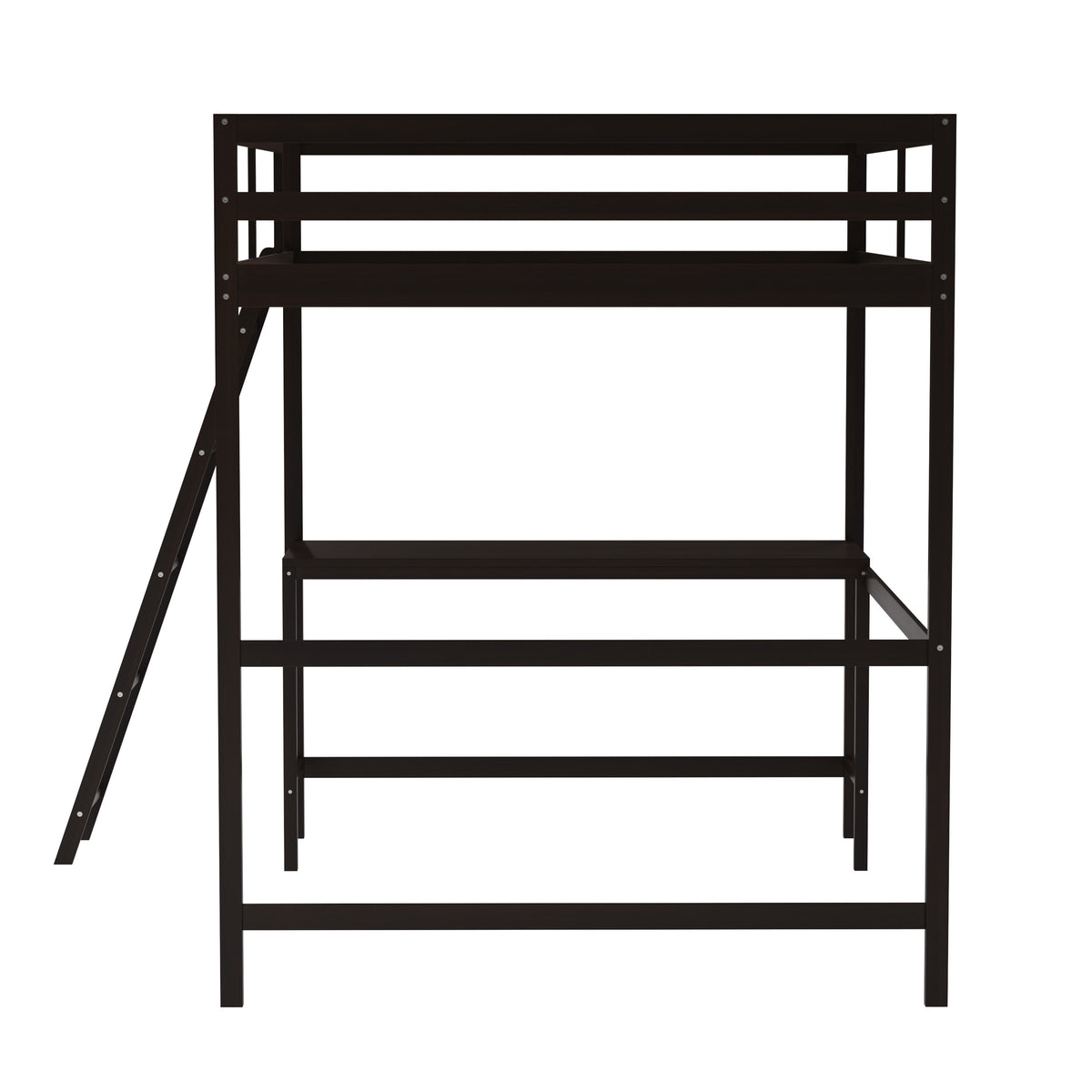 Espresso,Full |#| Full Size Traditional Wood Slat Loft Bed with Integrated Desk & Ladder-Espresso