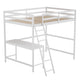 White,Full |#| Full Size Traditional Wood Slat Loft Bed with Integrated Desk & Ladder-White