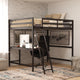 Espresso,Full |#| Full Size Traditional Wood Slat Loft Bed with Integrated Desk & Ladder-Espresso