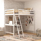 White,Twin |#| Twin Size Traditional Wood Slat Loft Bed with Integrated Desk & Ladder-White