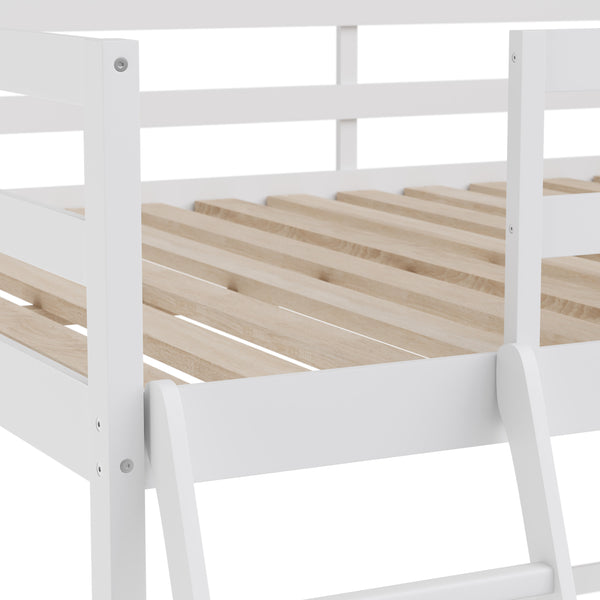 White,Twin |#| Twin Size Traditional Wood Slat Loft Bed with Integrated Desk & Ladder-White