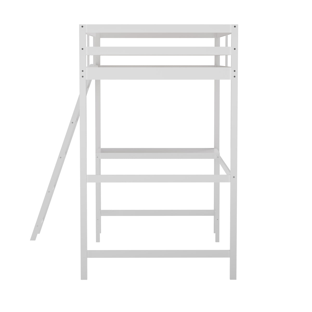 White,Twin |#| Twin Size Traditional Wood Slat Loft Bed with Integrated Desk & Ladder-White