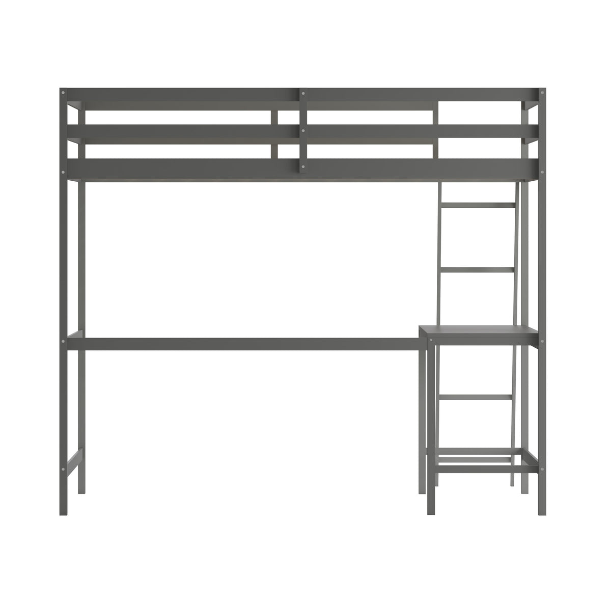 Light Gray,Full |#| Full Size Traditional Wood Slat Loft Bed with Integrated Desk & Ladder-Lt Gray