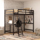 Espresso,Twin |#| Twin Size Traditional Wood Slat Loft Bed with Integrated Desk & Ladder-Espresso