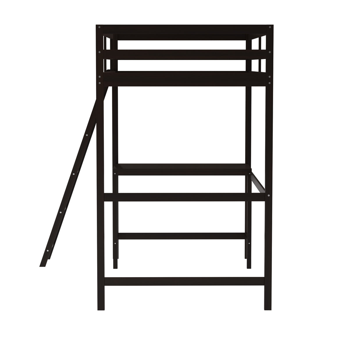 Espresso,Twin |#| Twin Size Traditional Wood Slat Loft Bed with Integrated Desk & Ladder-Espresso