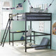 Espresso,Full |#| Full Size Traditional Wood Slat Loft Bed with Integrated Desk & Ladder-Espresso