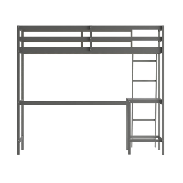 Light Gray,Twin |#| Twin Size Traditional Wood Slat Loft Bed with Integrated Desk & Ladder-Lt Gray