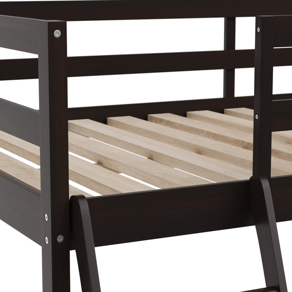 Espresso,Full |#| Full Size Traditional Wood Slat Loft Bed with Integrated Desk & Ladder-Espresso