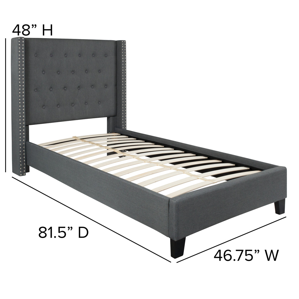 Dark Gray,Twin |#| Twin Tufted Platform Bed in Dark Gray Fabric with 10 Inch Pocket Spring Mattress