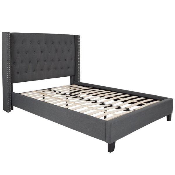 Dark Gray,Full |#| Full Tufted Platform Bed in Dark Gray Fabric with 10 Inch Pocket Spring Mattress