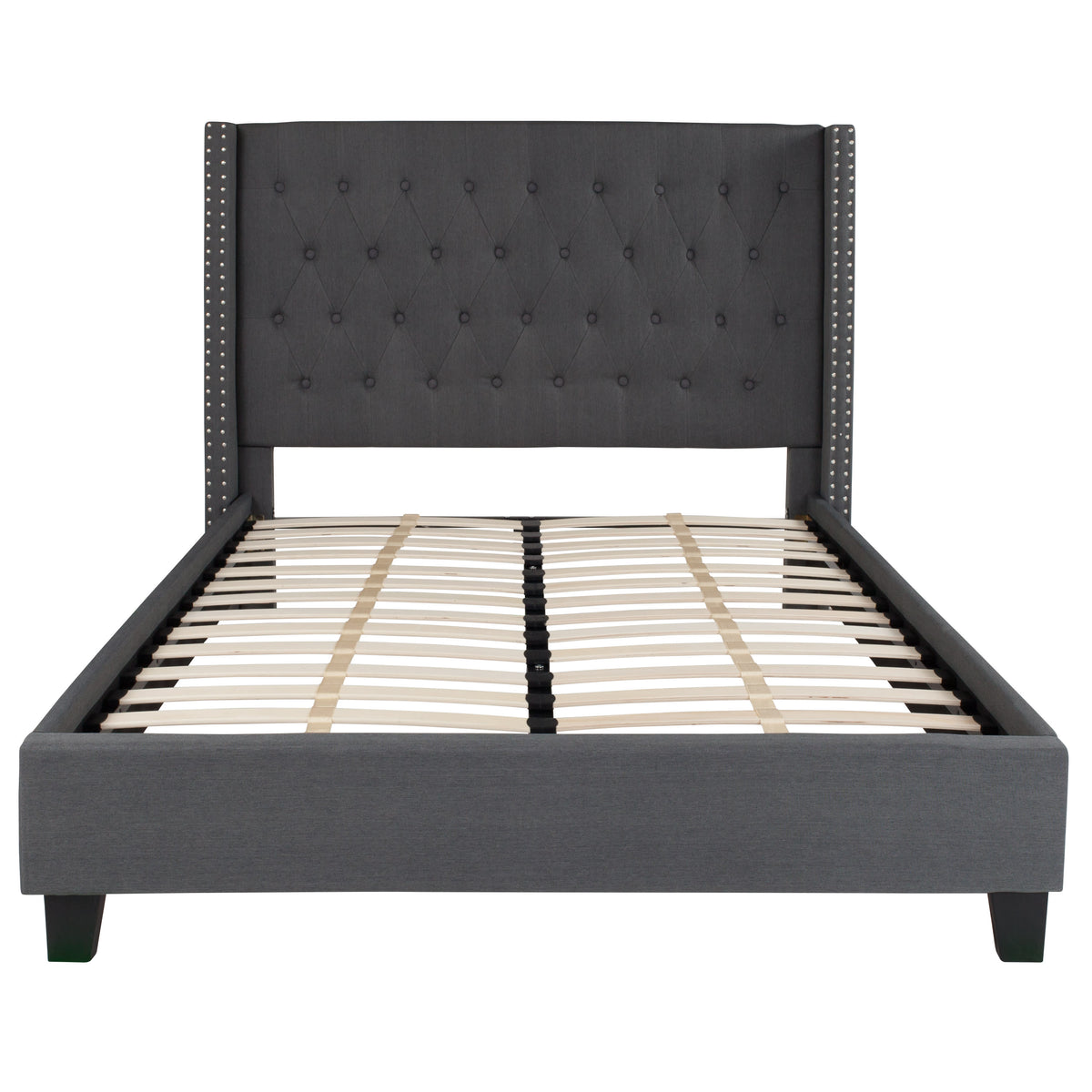 Dark Gray,Full |#| Full Tufted Platform Bed in Dark Gray Fabric with 10 Inch Pocket Spring Mattress