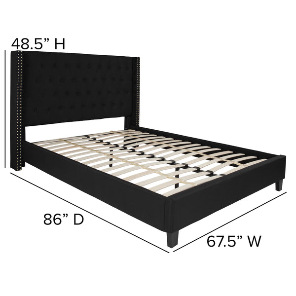 Black,Queen |#| Queen Tufted Platform Bed in Black Fabric with 10 Inch Pocket Spring Mattress