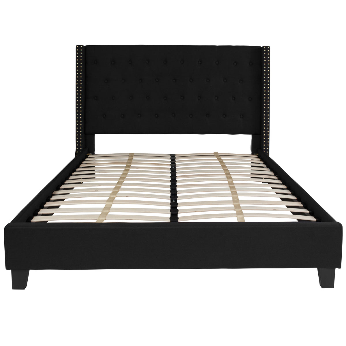 Black,Queen |#| Queen Tufted Platform Bed in Black Fabric with 10 Inch Pocket Spring Mattress