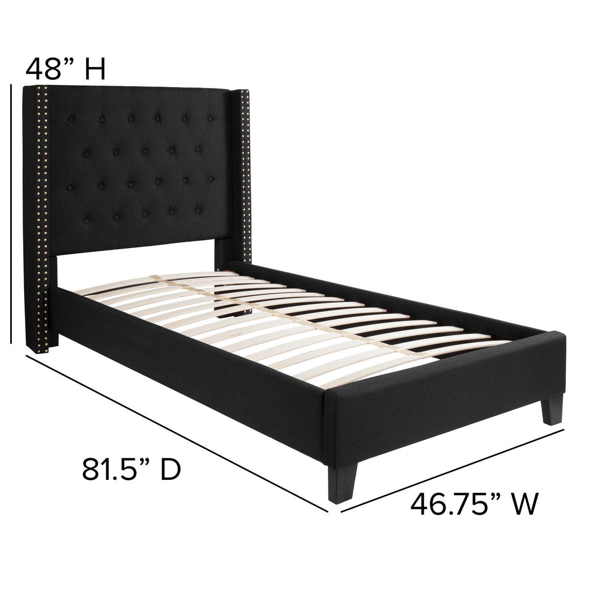 Black,Twin |#| Twin Tufted Platform Bed in Black Fabric with 10 Inch Pocket Spring Mattress