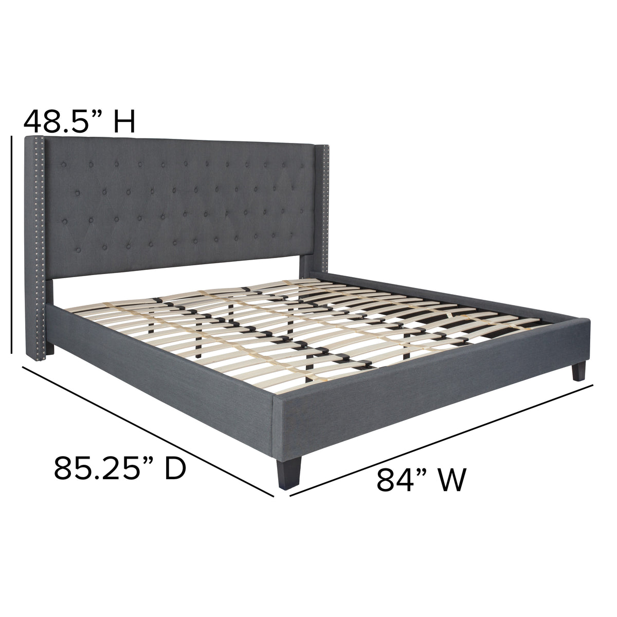 Dark Gray,King |#| King Tufted Platform Bed in Dark Gray Fabric with 10 Inch Pocket Spring Mattress