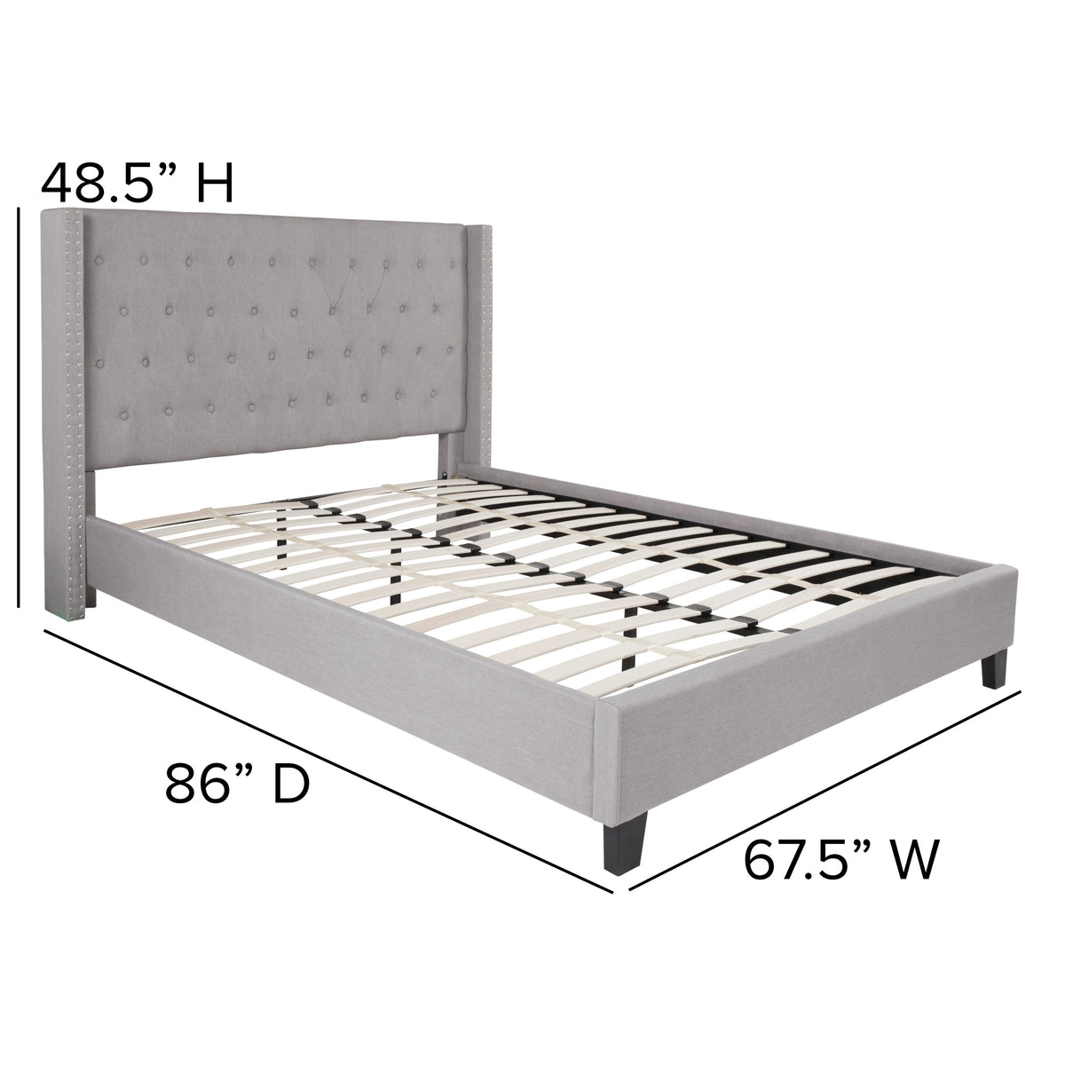 Light Gray,Queen |#| Queen Tufted Platform Bed in Light Gray Fabric with 10in. Pocket Spring Mattress