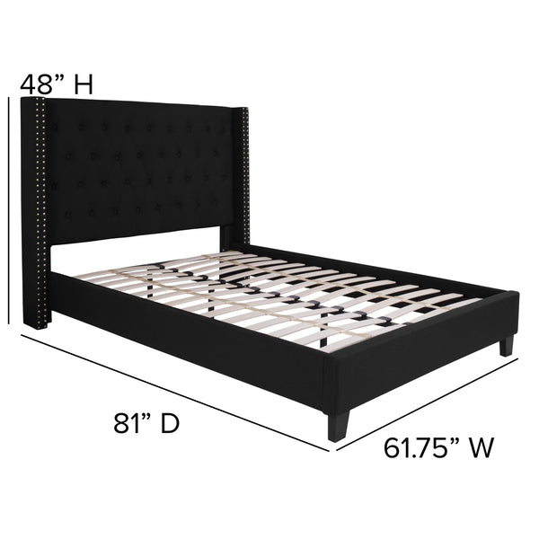 Black,Full |#| Full Tufted Platform Bed in Black Fabric with 10 Inch Pocket Spring Mattress