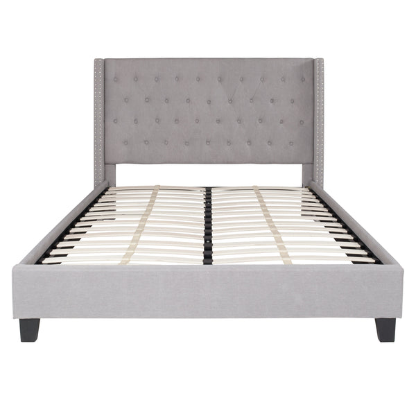 Light Gray,Queen |#| Queen Tufted Platform Bed in Light Gray Fabric with 10in. Pocket Spring Mattress