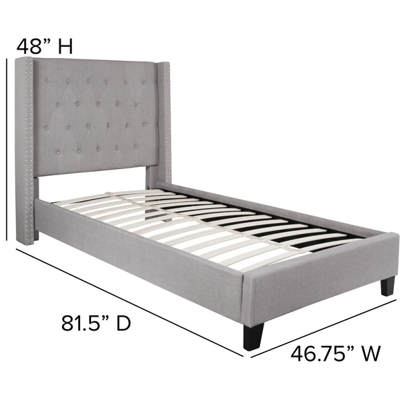 Light Gray,Twin |#| Twin Tufted Platform Bed in Light Gray Fabric with 10in. Pocket Spring Mattress