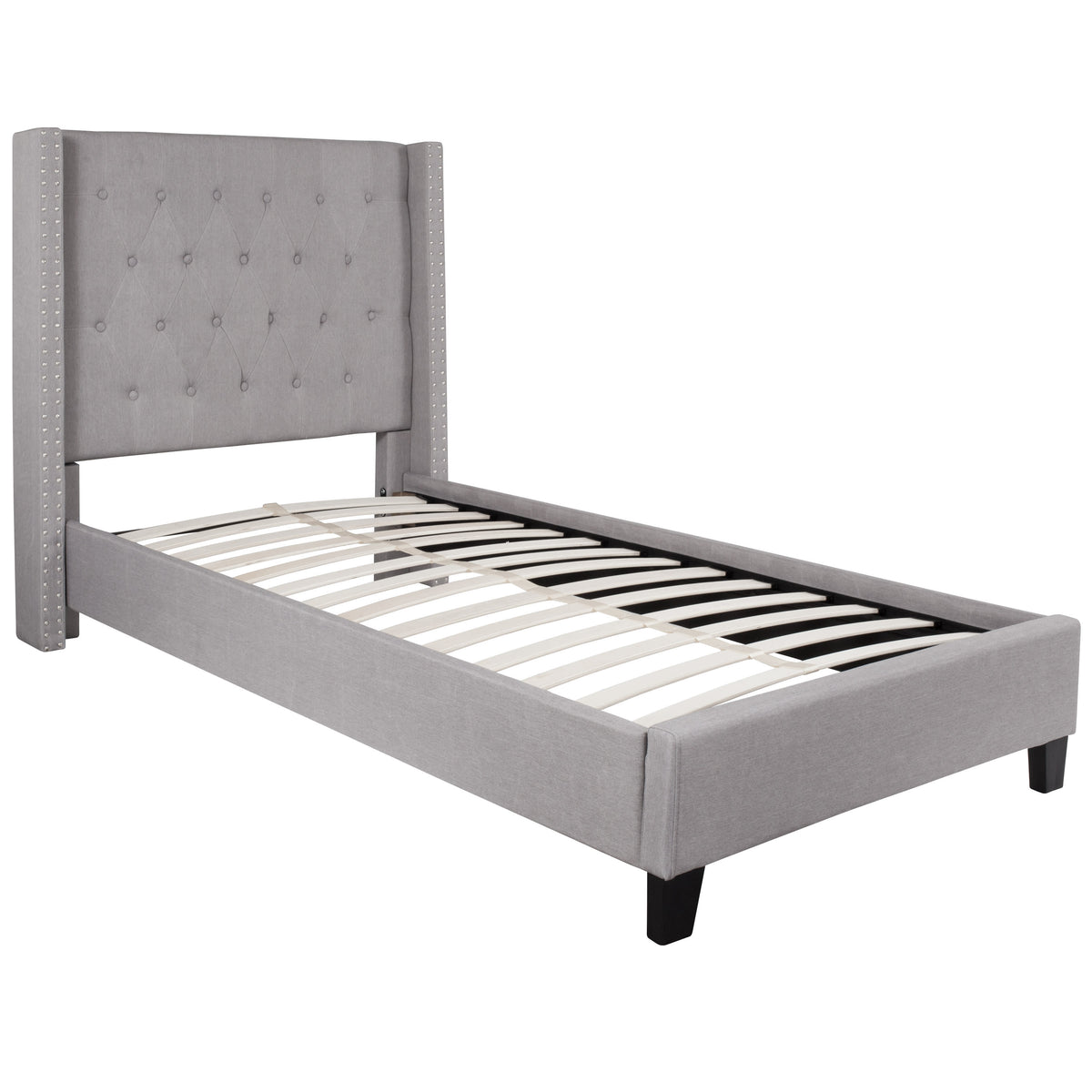 Light Gray,Twin |#| Twin Tufted Platform Bed in Light Gray Fabric with 10in. Pocket Spring Mattress