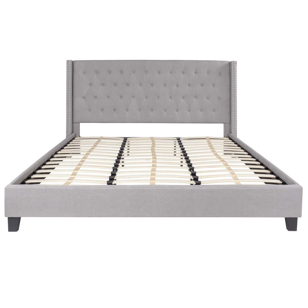 Light Gray,King |#| King Tufted Platform Bed in Light Gray Fabric with 10in. Pocket Spring Mattress