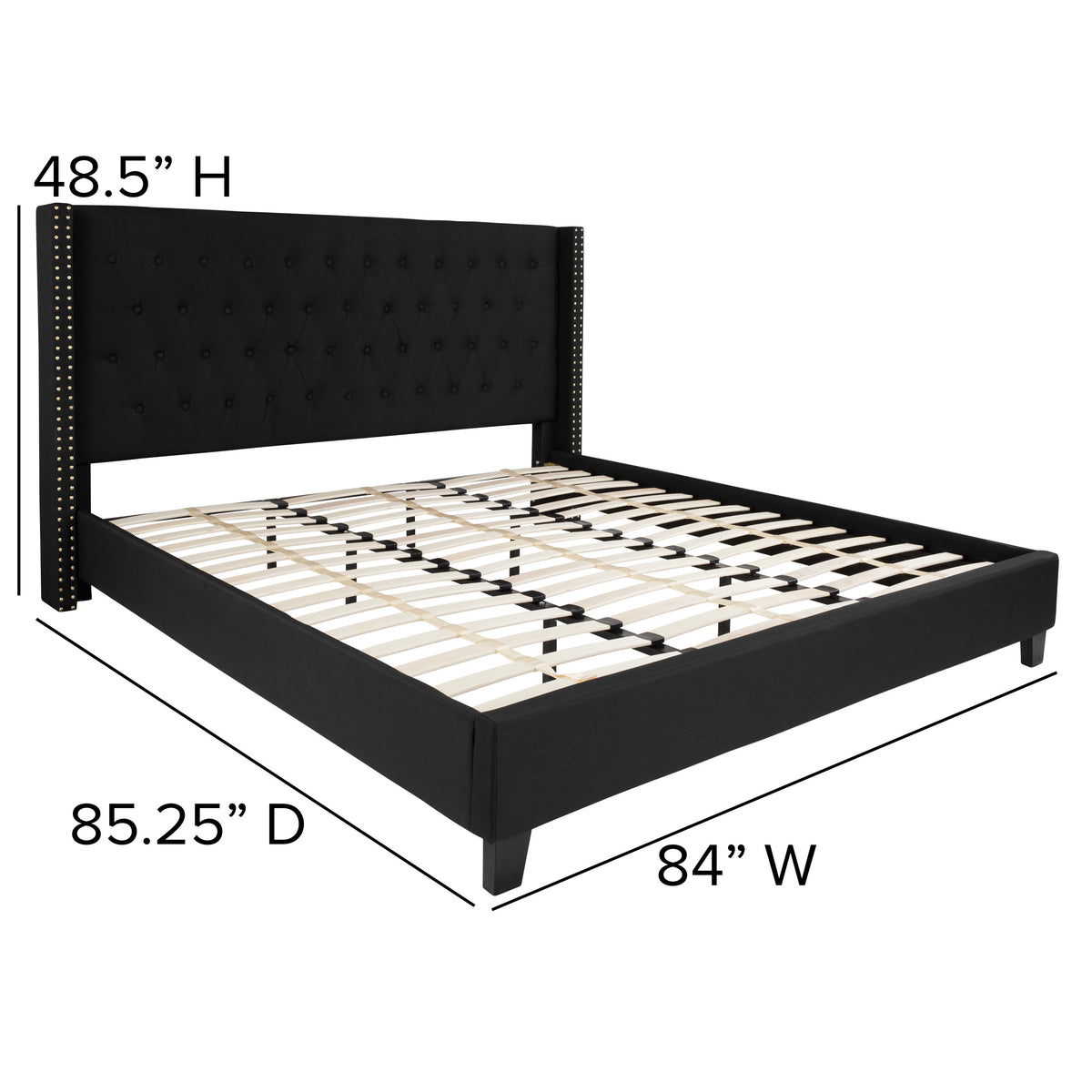 Black,King |#| King Tufted Platform Bed in Black Fabric with 10 Inch Pocket Spring Mattress