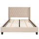 Beige,Queen |#| Queen Size Tufted Beige Fabric Platform Bed w/Accent Nail Trimmed Extended Sides